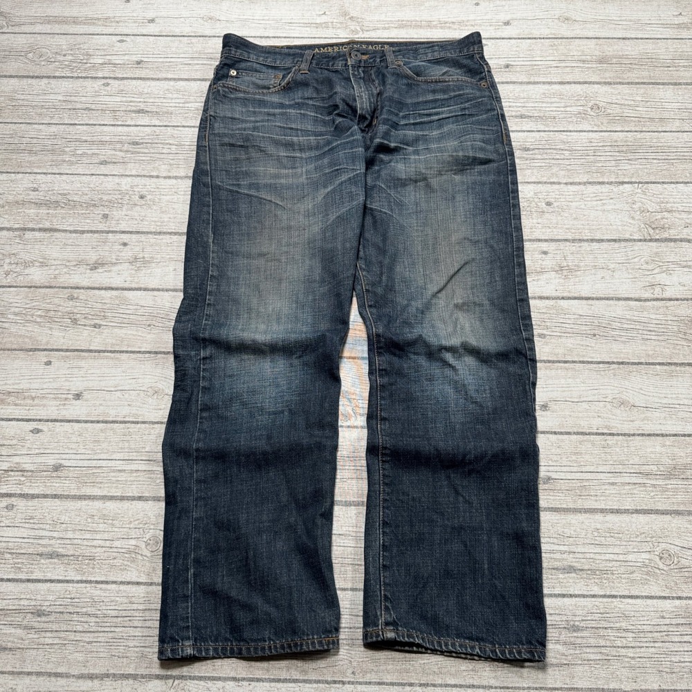 American Eagle Jeans Men's 34x29 Blue Dark Wash Denim Cotton Relaxed Straight